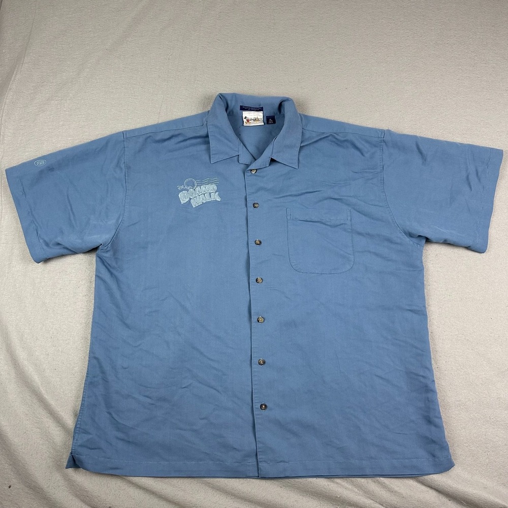 Disney World Boardwalk Cast Member Mens Cabana Breeze Camp Shirt Blue XL